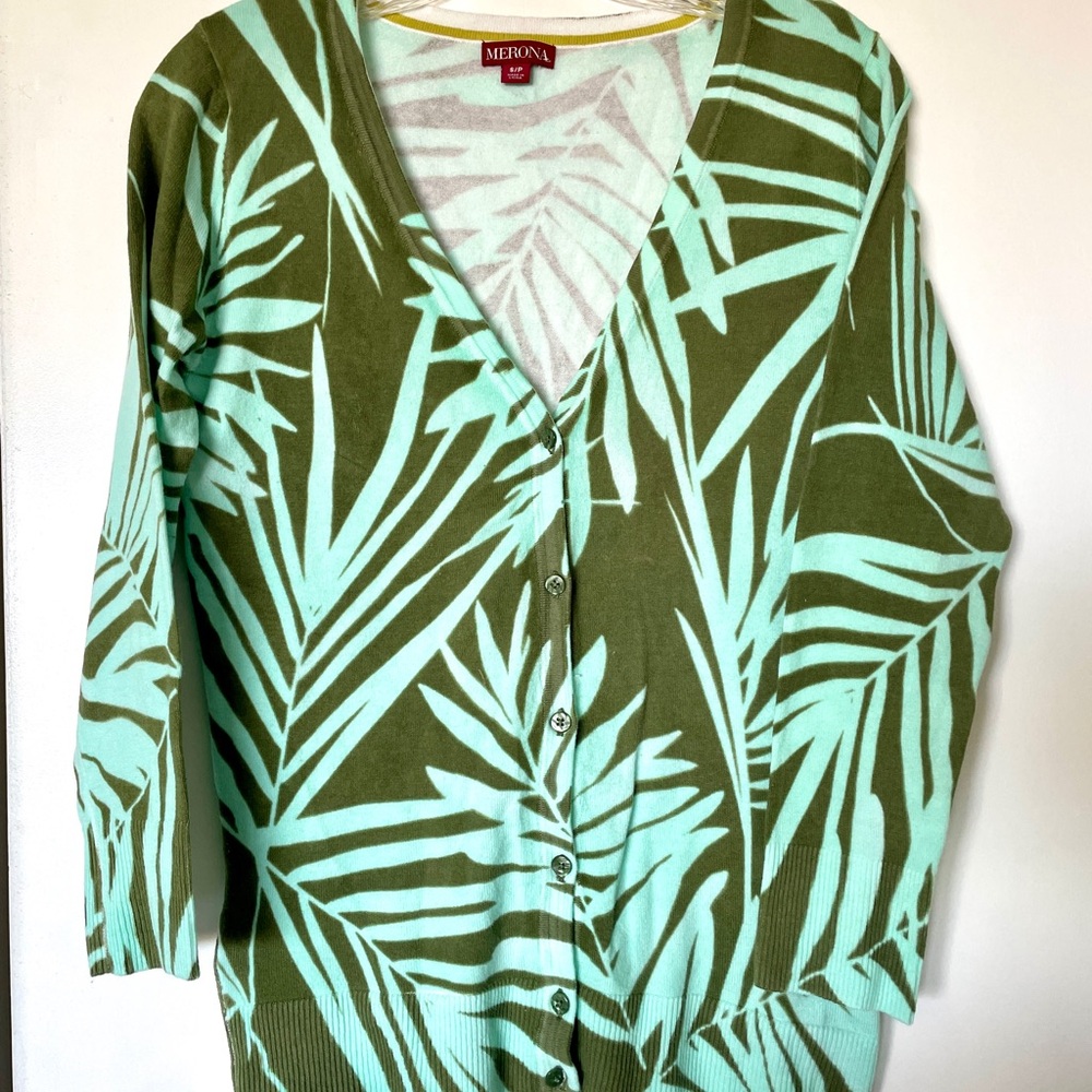 Merona Green Leaf Print Cardigan